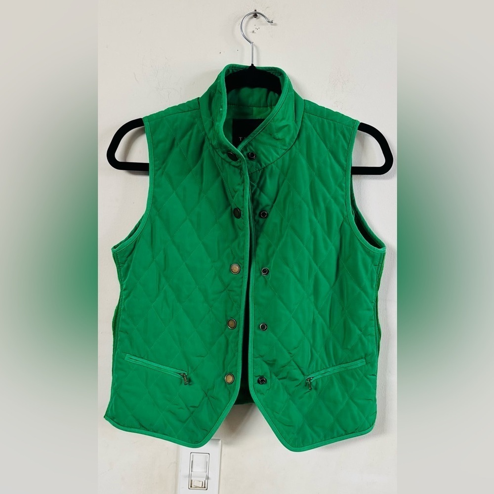 Talbots women's quilted button-down vest kelly green color preppy S P